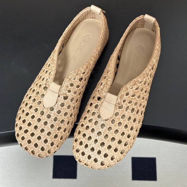 LP 26S BALLET FLATS IN BEIGE CALFSKIN WITH BASKETWEAVE DESIGN