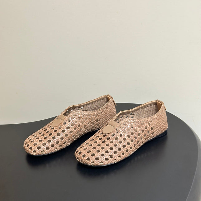 LP 26S BALLET FLATS IN DARK BEIGE CALFSKIN WITH BASKETWEAVE DESIGN
