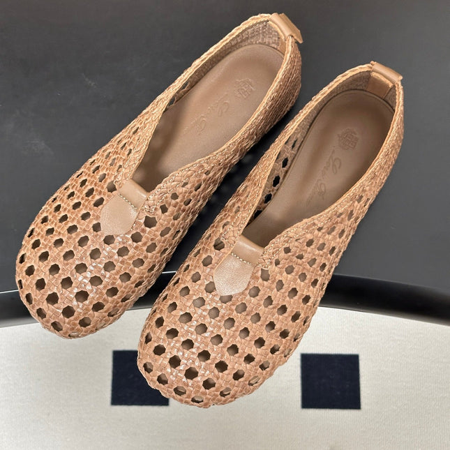 LP 26S BALLET FLATS IN DARK BEIGE CALFSKIN WITH BASKETWEAVE DESIGN