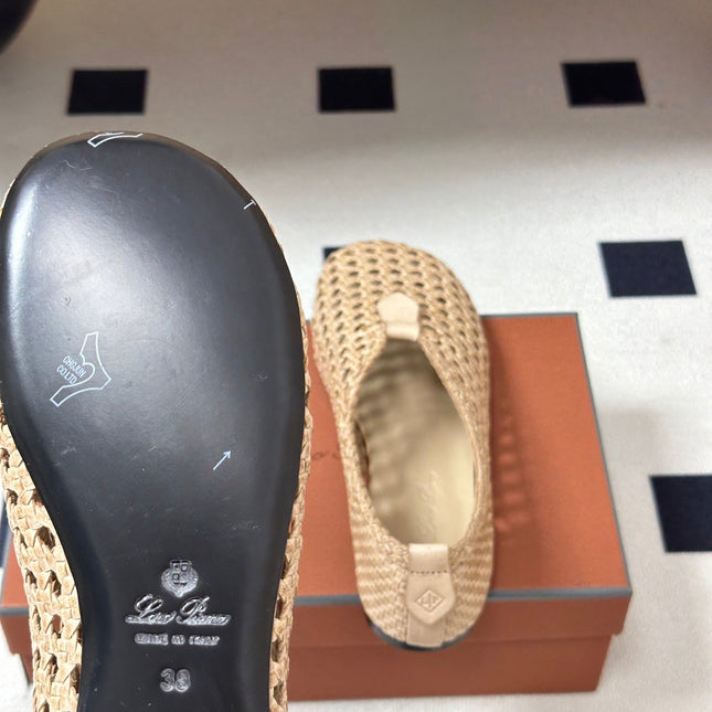 LP 26S BALLET FLATS IN BEIGE CALFSKIN WITH BASKETWEAVE DESIGN