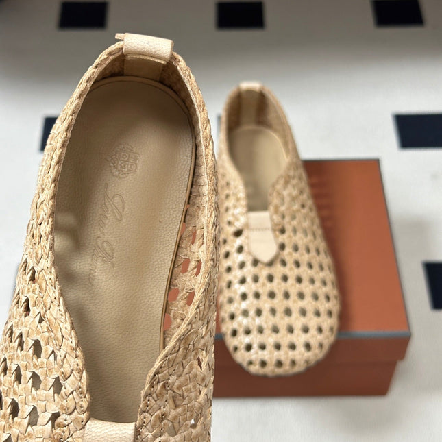 LP 26S BALLET FLATS IN BEIGE CALFSKIN WITH BASKETWEAVE DESIGN