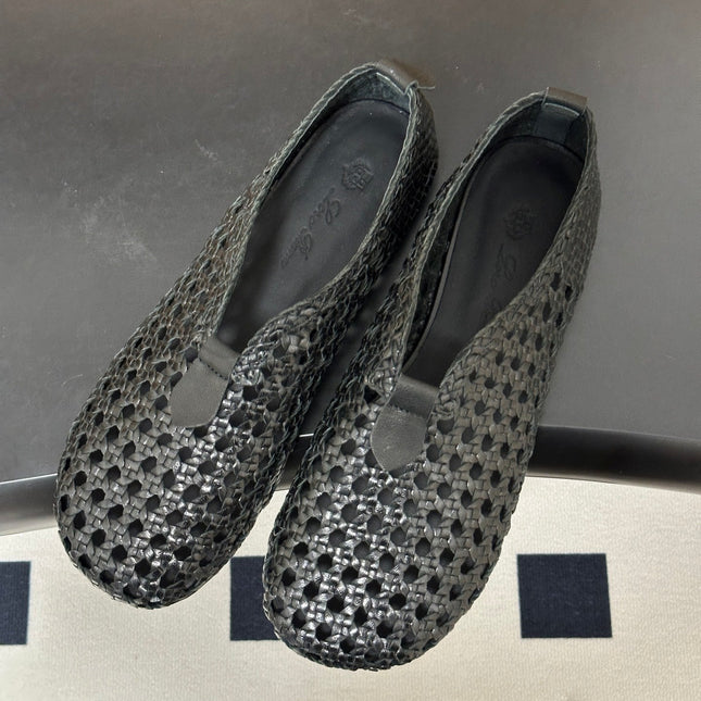 LP 26S BALLET FLATS IN BLACK CALFSKIN WITH BASKETWEAVE DESIGN
