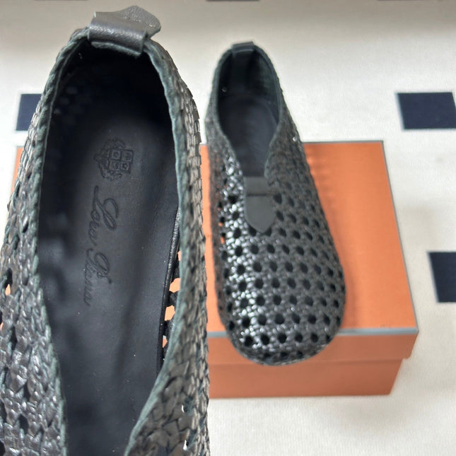 LP 26S BALLET FLATS IN BLACK CALFSKIN WITH BASKETWEAVE DESIGN