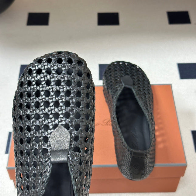 LP 26S BALLET FLATS IN BLACK CALFSKIN WITH BASKETWEAVE DESIGN