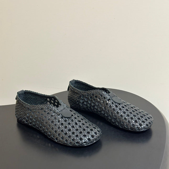 LP 26S BALLET FLATS IN BLACK CALFSKIN WITH BASKETWEAVE DESIGN