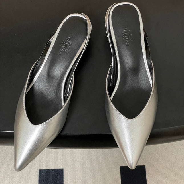 HM 26S NICOLE SLINGBACK 40MM IN SILVER CALFSKIN SILVER HARDWARE