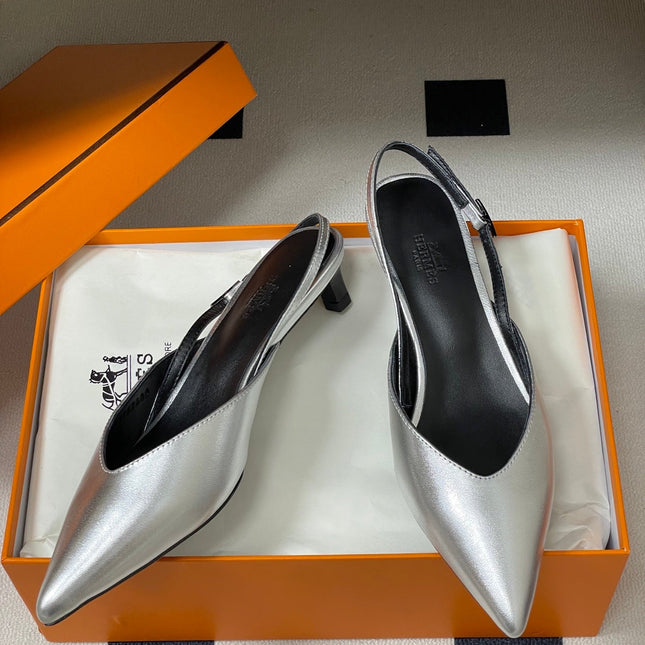 HM 26S NICOLE SLINGBACK 40MM IN SILVER CALFSKIN SILVER HARDWARE