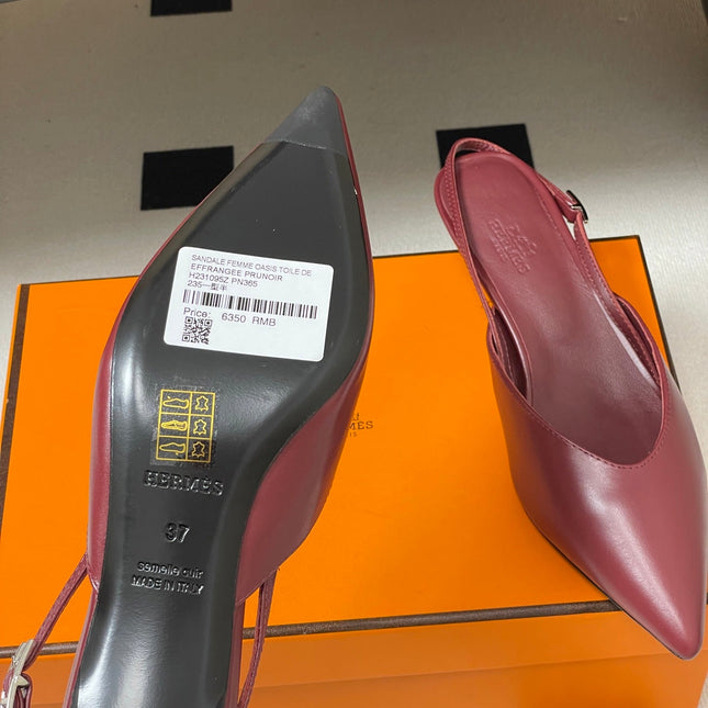 HM 26S NICOLE SLINGBACK 40MM IN BURGUNDY RED CALFSKIN SILVER HARDWARE