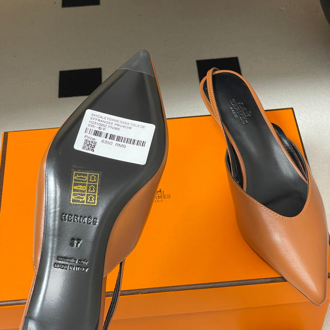 HM 26S NICOLE SLINGBACK 40MM IN CARAMEL BROWN CALFSKIN SILVER HARDWARE