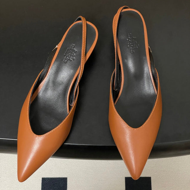HM 26S NICOLE SLINGBACK 40MM IN CARAMEL BROWN CALFSKIN SILVER HARDWARE