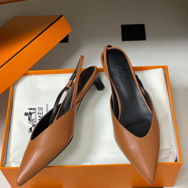 HM 26S NICOLE SLINGBACK 40MM IN CARAMEL BROWN CALFSKIN SILVER HARDWARE