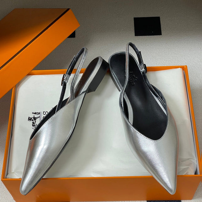 HM 26S NICOLE SLINGBACK IN SILVER CALFSKIN SILVER HARDWARE