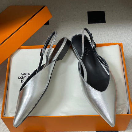 HM 26S NICOLE SLINGBACK IN SILVER CALFSKIN SILVER HARDWARE