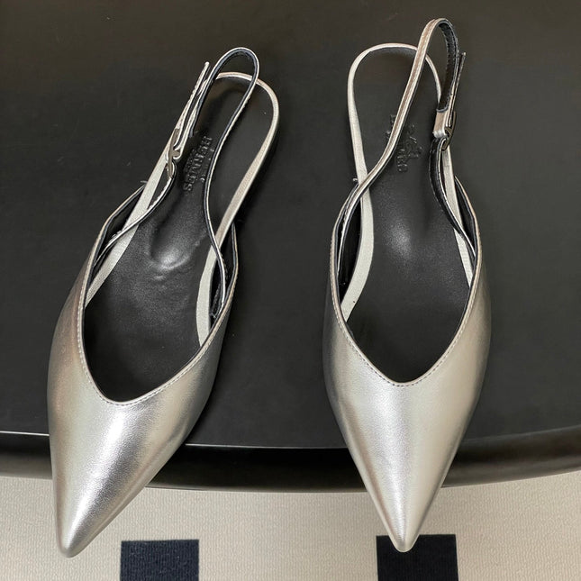HM 26S NICOLE SLINGBACK IN SILVER CALFSKIN SILVER HARDWARE