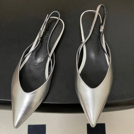 HM 26S NICOLE SLINGBACK IN SILVER CALFSKIN SILVER HARDWARE