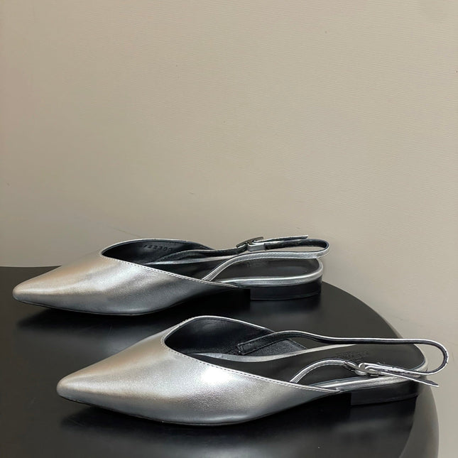 HM 26S NICOLE SLINGBACK IN SILVER CALFSKIN SILVER HARDWARE