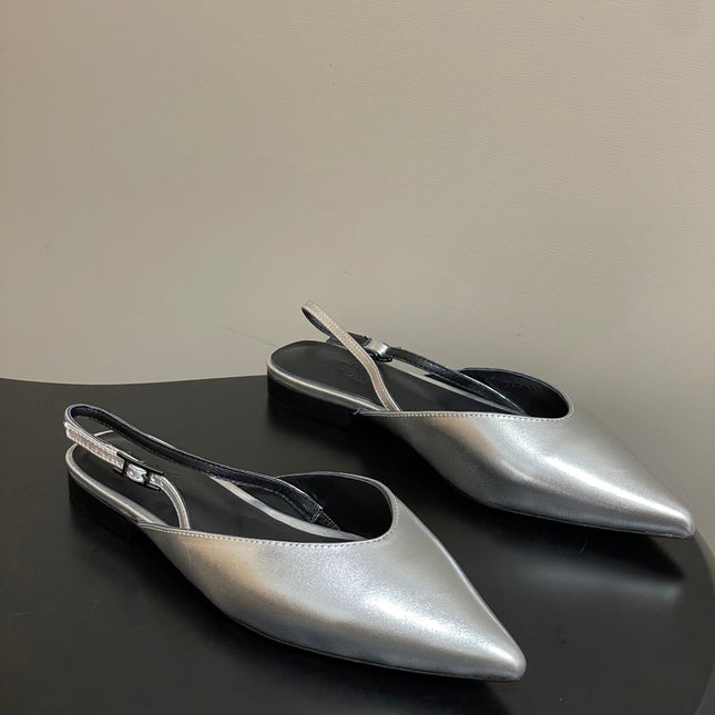 HM 26S NICOLE SLINGBACK IN SILVER CALFSKIN SILVER HARDWARE