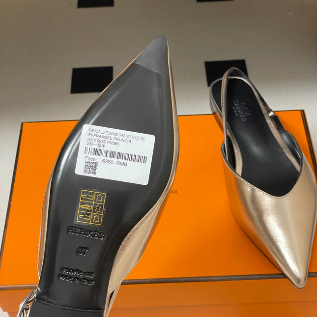 HM 26S NICOLE SLINGBACK IN GOLD CALFSKIN SILVER HARDWARE