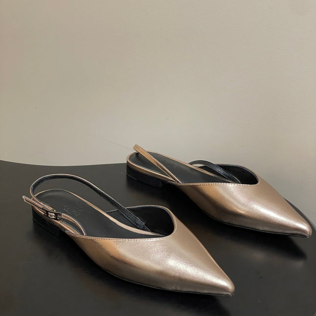 HM 26S NICOLE SLINGBACK IN GOLD CALFSKIN SILVER HARDWARE