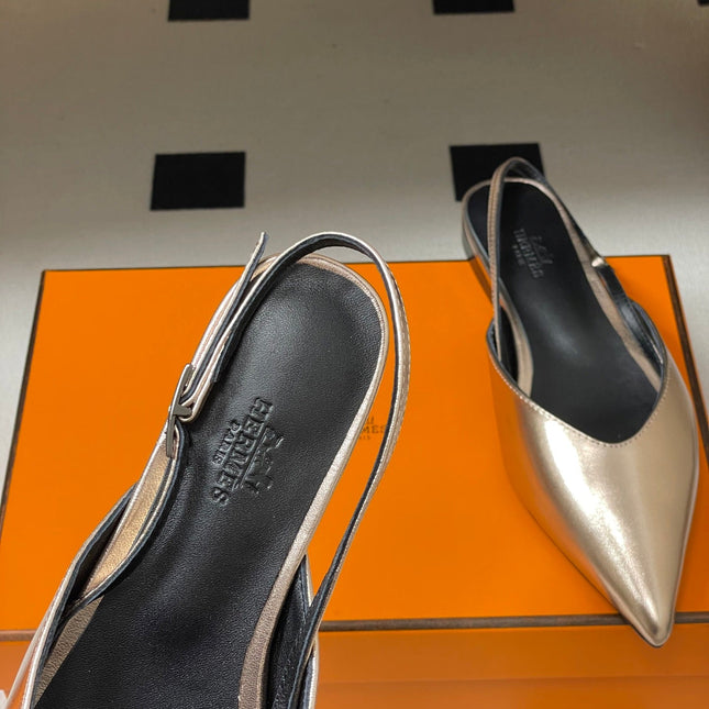 HM 26S NICOLE SLINGBACK IN GOLD CALFSKIN SILVER HARDWARE