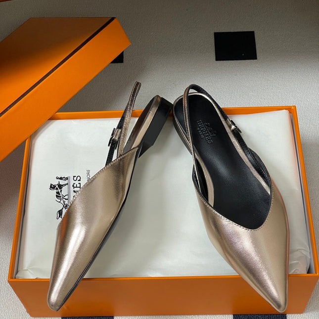 HM 26S NICOLE SLINGBACK IN GOLD CALFSKIN SILVER HARDWARE