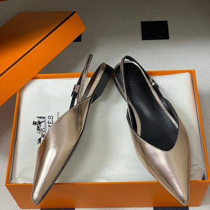 HM 26S NICOLE SLINGBACK IN GOLD CALFSKIN SILVER HARDWARE