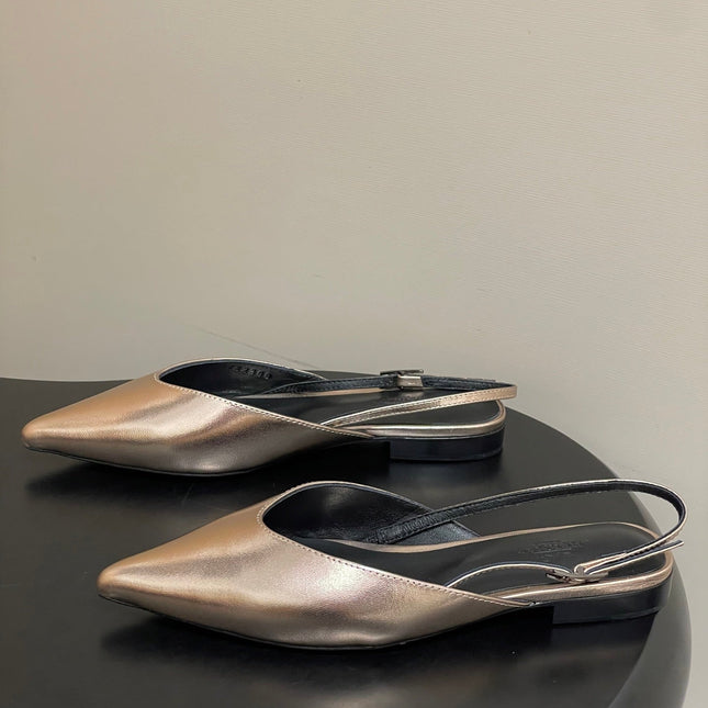 HM 26S NICOLE SLINGBACK IN GOLD CALFSKIN SILVER HARDWARE
