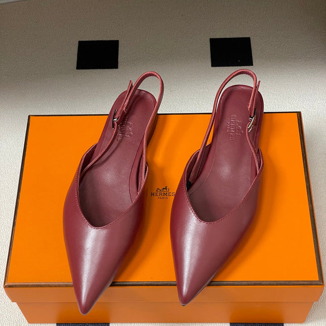 HM 26S NICOLE SLINGBACK IN BURGUNDY RED CALFSKIN SILVER HARDWARE