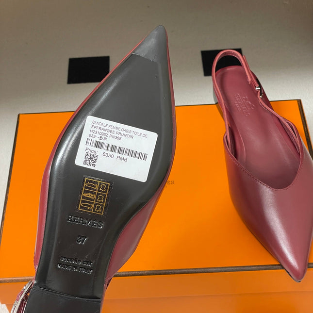 HM 26S NICOLE SLINGBACK IN BURGUNDY RED CALFSKIN SILVER HARDWARE
