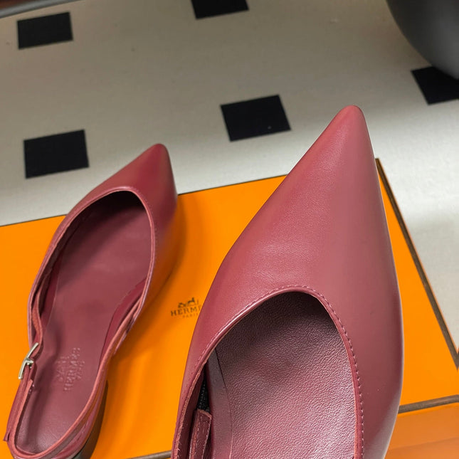 HM 26S NICOLE SLINGBACK IN BURGUNDY RED CALFSKIN SILVER HARDWARE