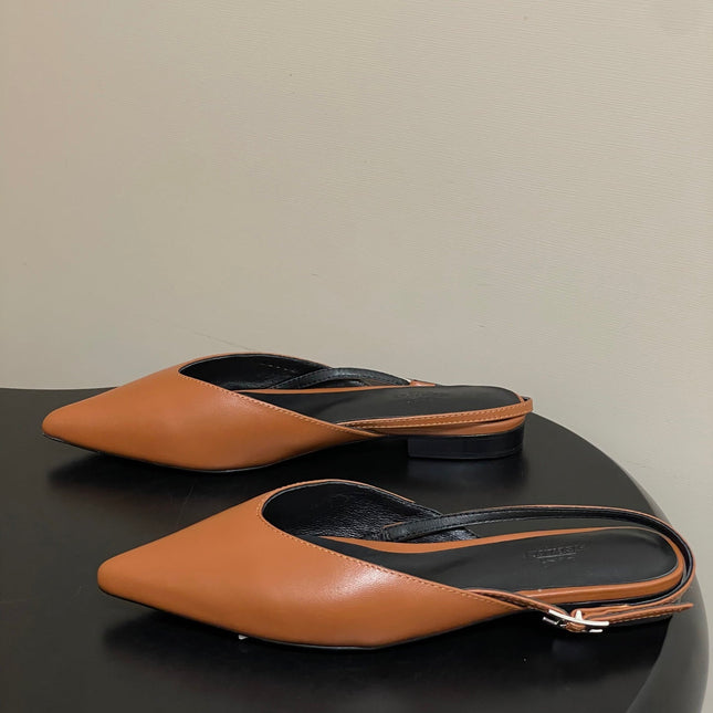 HM 26S NICOLE SLINGBACK IN CARAMEL BROWN CALFSKIN SILVER HARDWARE