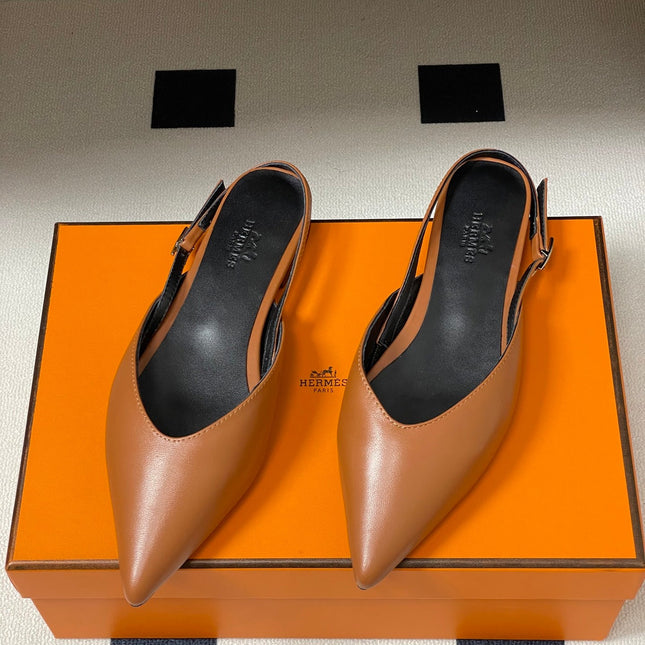 HM 26S NICOLE SLINGBACK IN CARAMEL BROWN CALFSKIN SILVER HARDWARE