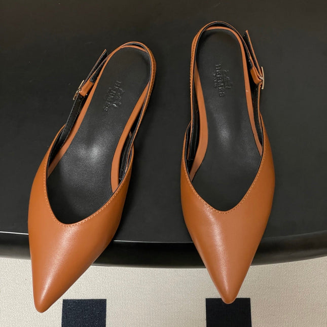 HM 26S NICOLE SLINGBACK IN CARAMEL BROWN CALFSKIN SILVER HARDWARE