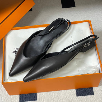 HM 26S NICOLE SLINGBACK IN BLACK CALFSKIN SILVER HARDWARE
