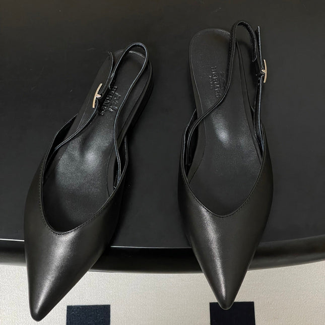 HM 26S NICOLE SLINGBACK IN BLACK CALFSKIN SILVER HARDWARE