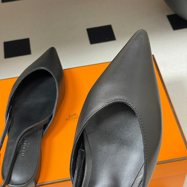 HM 26S NICOLE SLINGBACK IN BLACK CALFSKIN SILVER HARDWARE