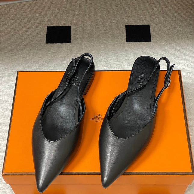 HM 26S NICOLE SLINGBACK IN BLACK CALFSKIN SILVER HARDWARE