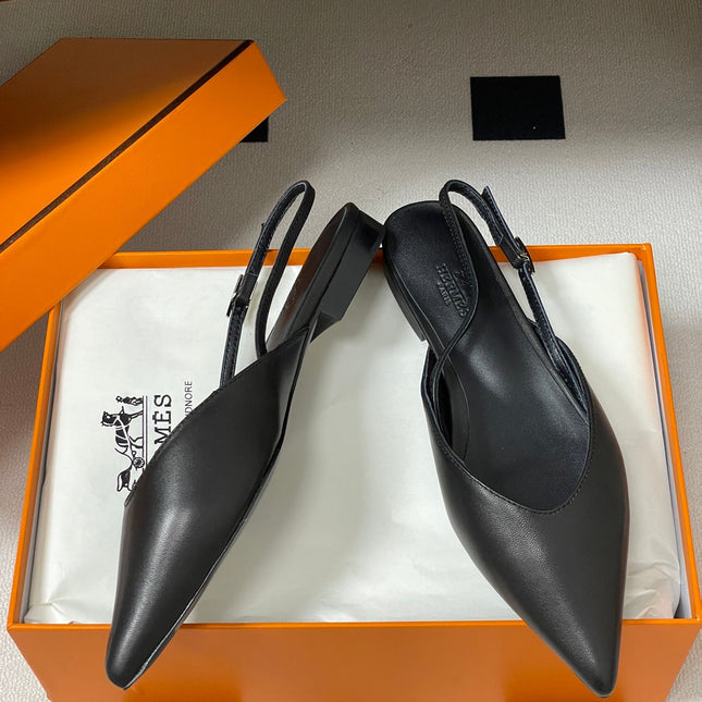 HM 26S NICOLE SLINGBACK IN BLACK CALFSKIN SILVER HARDWARE