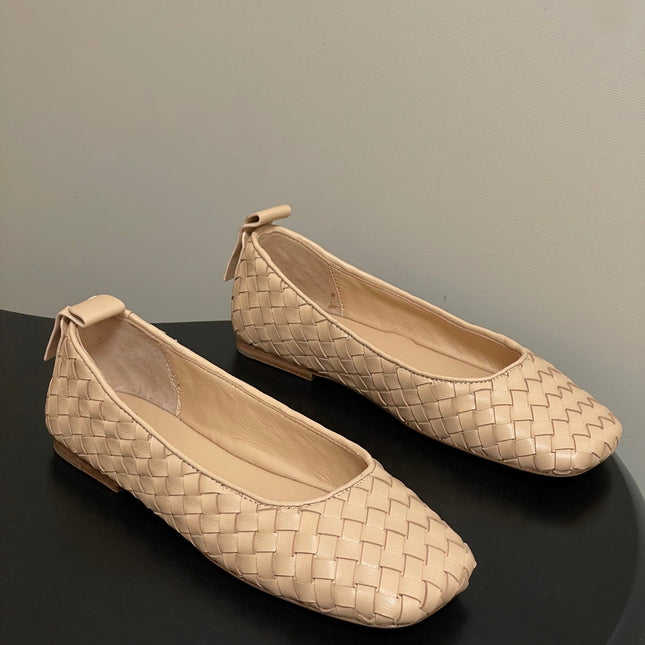 BOTTEGA VENETA 26S BALLET FLATS IN BEIGE WOVEN LAMBSKIN