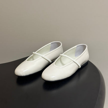 MIUMIU 26S BALLET FLATS IN WHITE LAMBSKIN