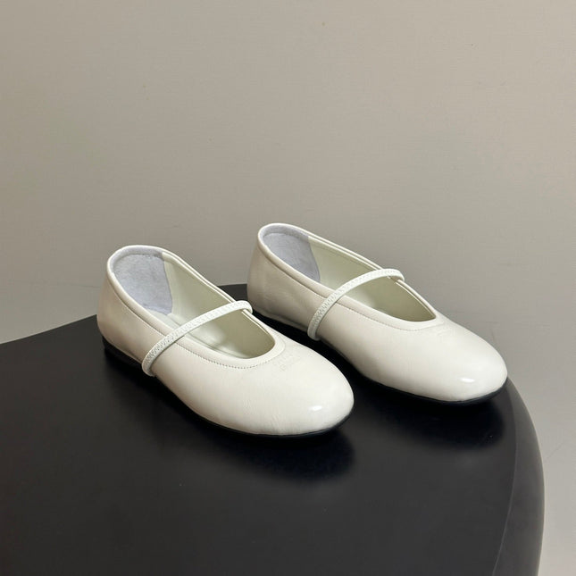 MIUMIU 26S BALLET FLATS IN WHITE LAMBSKIN