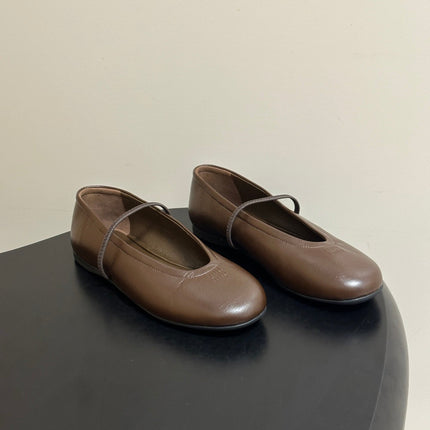 MIUMIU 26S BALLET FLATS IN BROWN LAMBSKIN