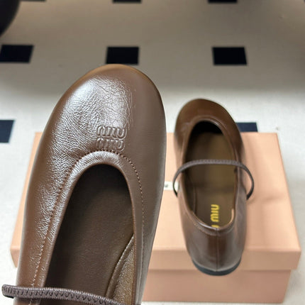 MIUMIU 26S BALLET FLATS IN BROWN LAMBSKIN