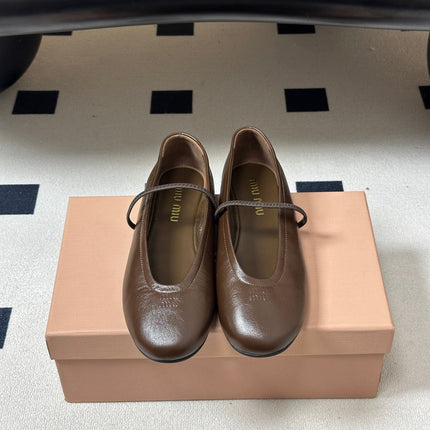 MIUMIU 26S BALLET FLATS IN BROWN LAMBSKIN