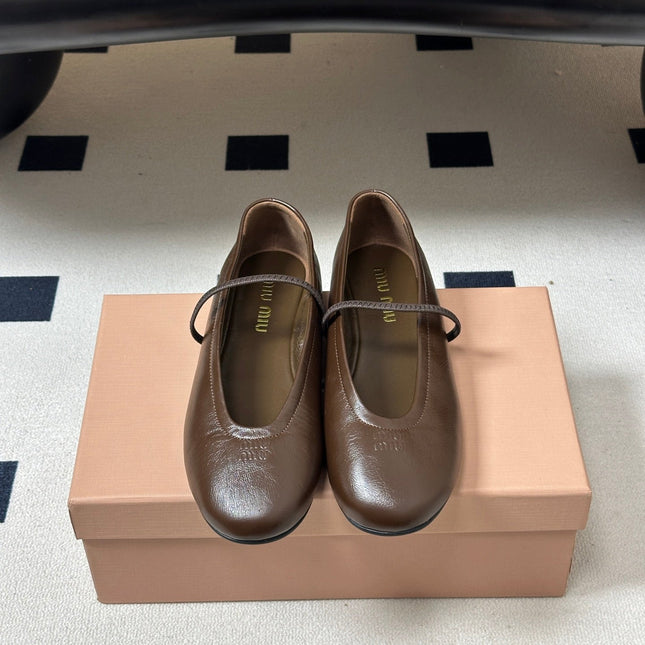 MIUMIU 26S BALLET FLATS IN BROWN LAMBSKIN