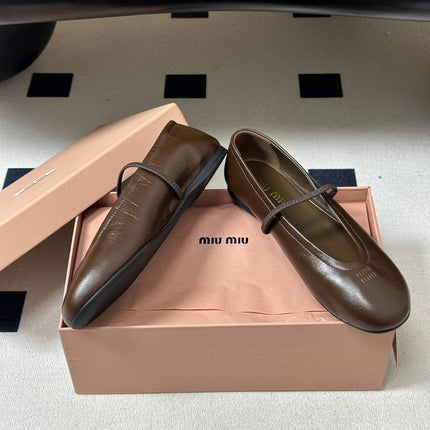 MIUMIU 26S BALLET FLATS IN BROWN LAMBSKIN