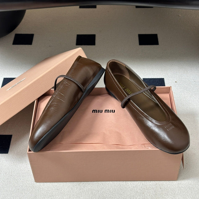 MIUMIU 26S BALLET FLATS IN BROWN LAMBSKIN
