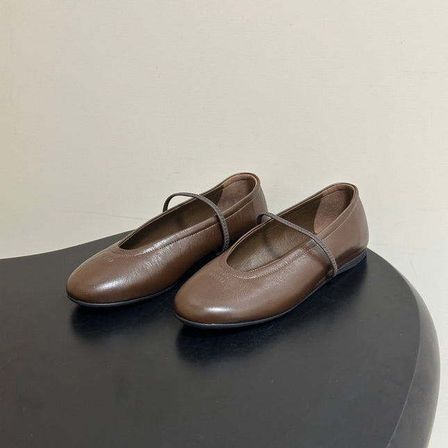 MIUMIU 26S BALLET FLATS IN BROWN LAMBSKIN