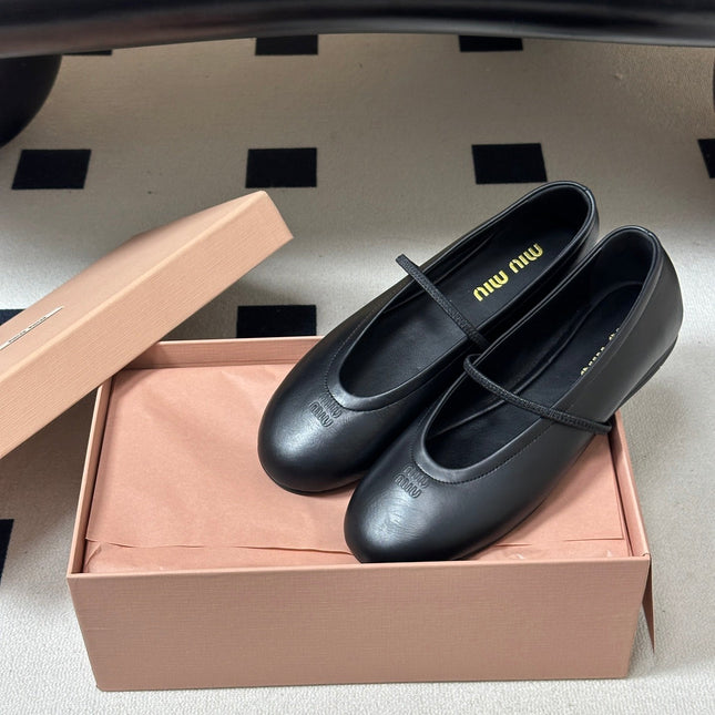MIUMIU 26S BALLET FLATS IN BLACK LAMBSKIN