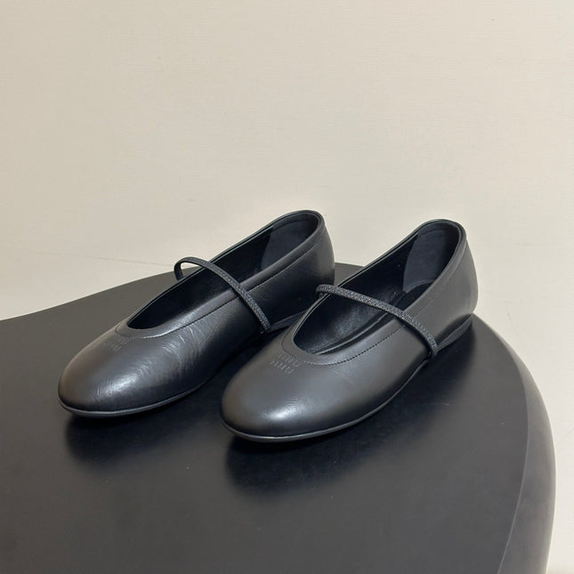 MIUMIU 26S BALLET FLATS IN BLACK LAMBSKIN
